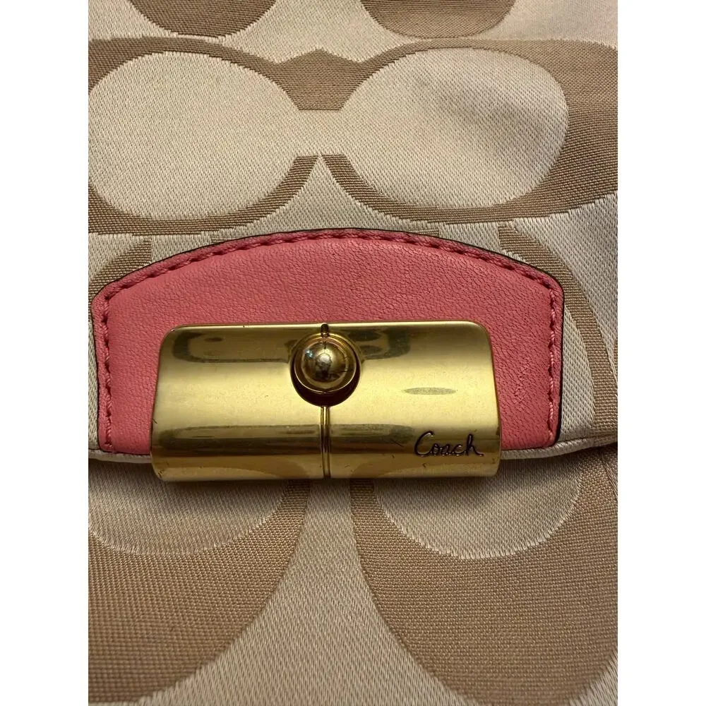 Coach Satchel Signature C Cream and Pink
